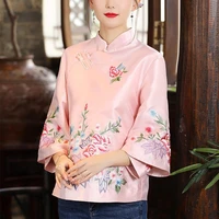 spring and autumn ethnic style tang suit coat retro embroidery button chinese top womens top elegant loose blouse chinese top
