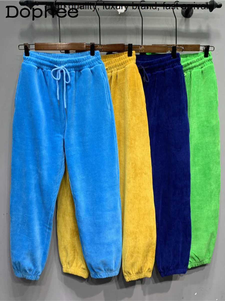

Winter 2023 Autumn New Fashion Sweatpants for Women Candy Color All-Matching Corduroy Lace-up Drawstring Pink Harem Casual Pants