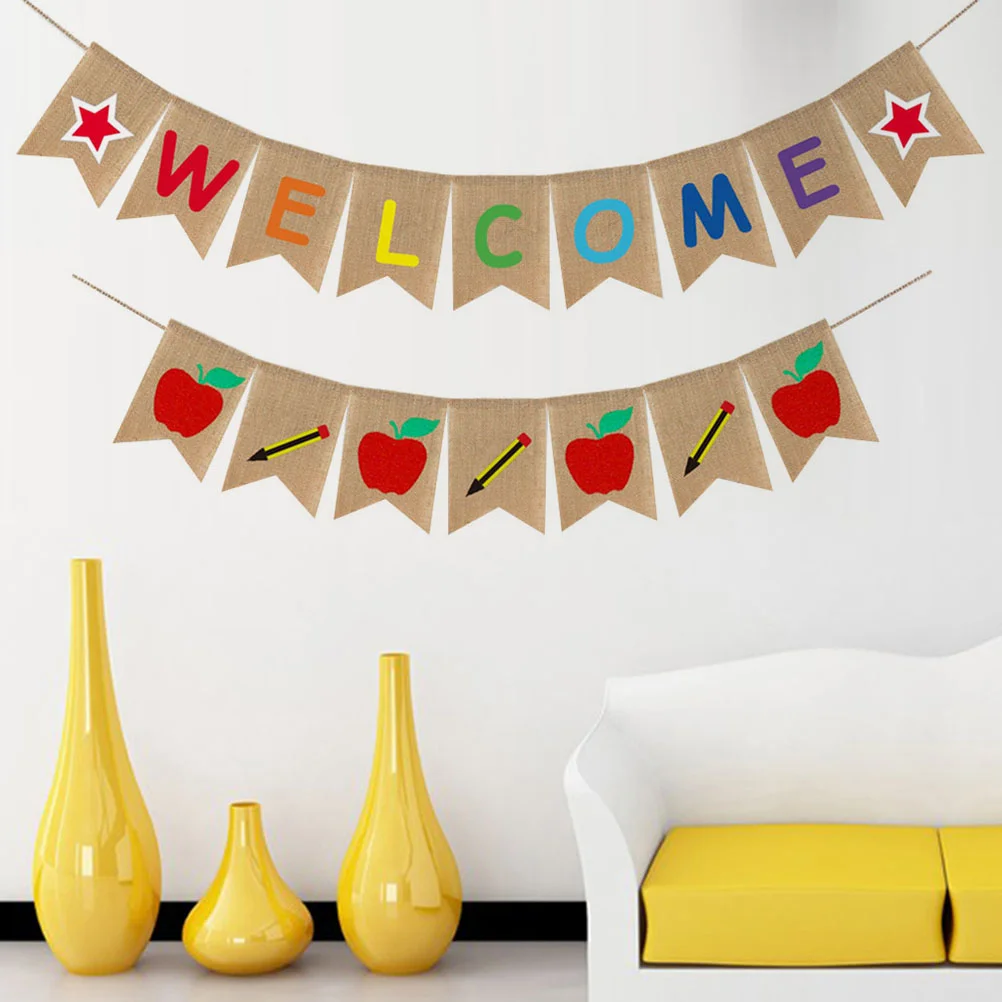 

Party Pull Flag School First Day Bunting Welocme Swallowtail Starting Banner Burlap