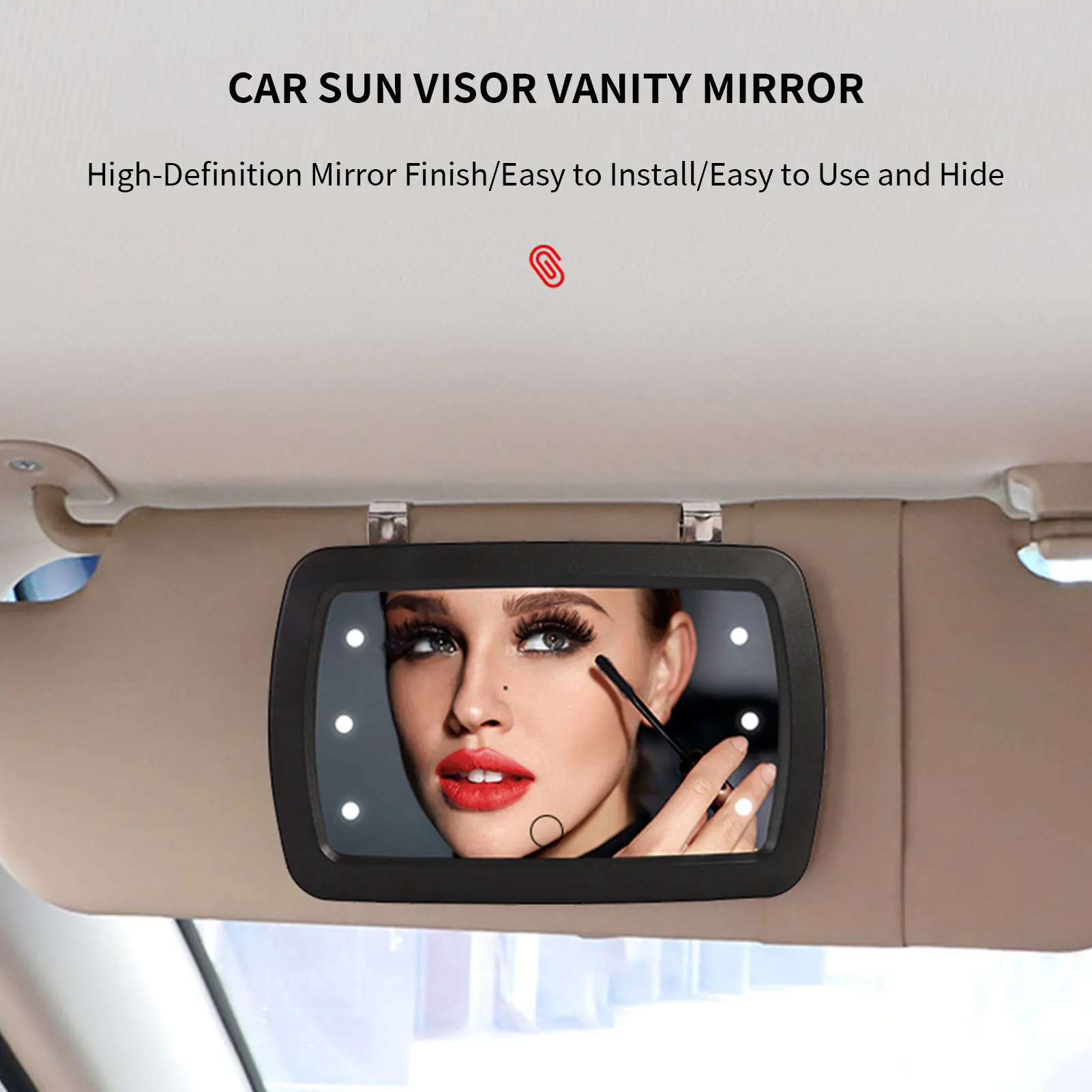 

Car Universal Vanity Mirror | HD Visor Makeup Mirror With 6 LED Lights & Touch Control | Accessories For Cars Trucks SUVs