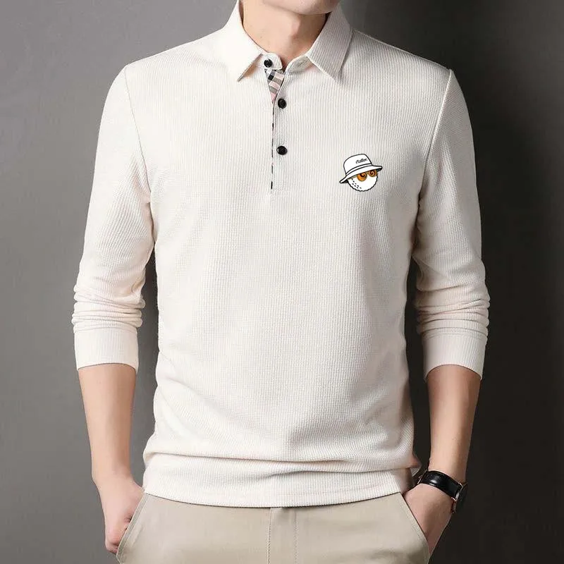 Golf Men's New Solid Polo Shirt Korean Fashion Long Sleeve Golf Clothing Slim Fit Men's Polo Shirt Button Neck Top