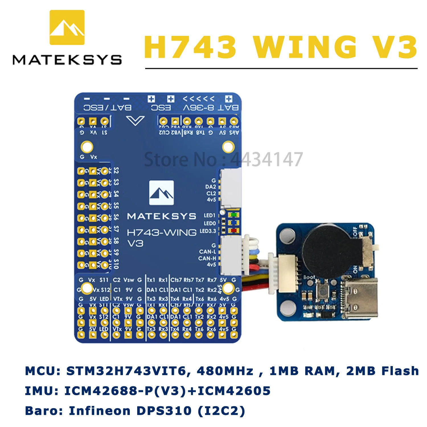 Контроллер полета Matek H743-WING V3 STM32H743VIT6 для радиоуправляемых летательных аппаратов