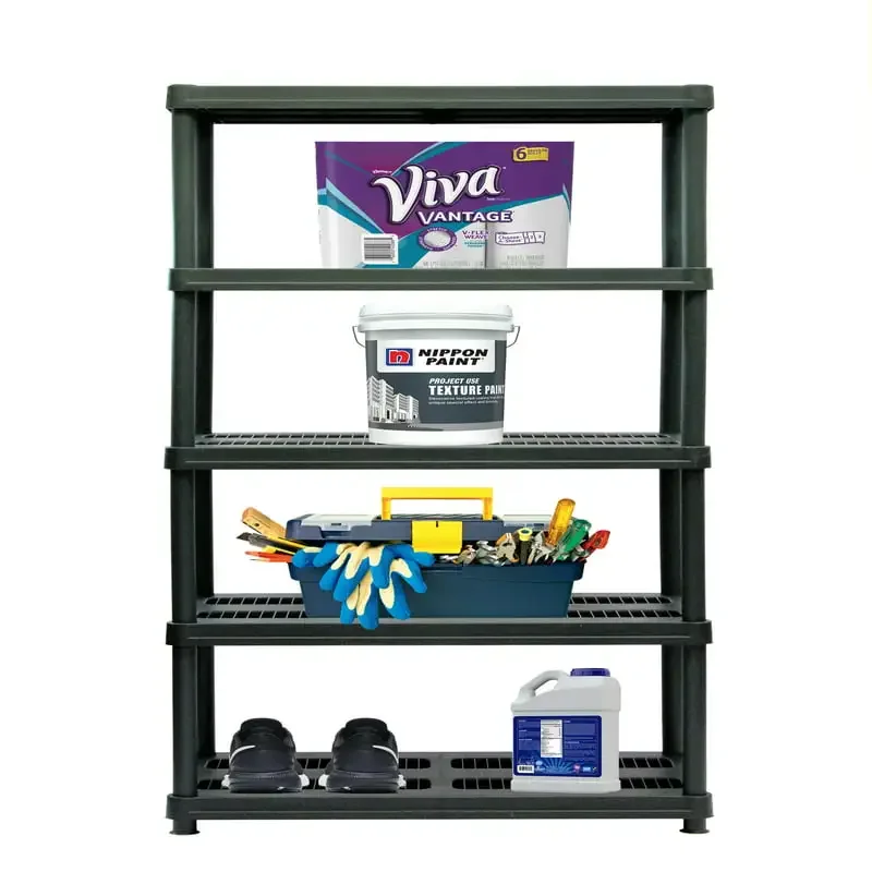 

Elegant 18"D x 72"H Black 5-Shelf Resin Shelving, Robust and Capacity up to 750 lbs
