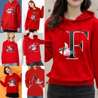 spring autumn hoodie harajuku fashion korean streetwear sweatshirt whitemarble letter print red clothing trend long sleeve top