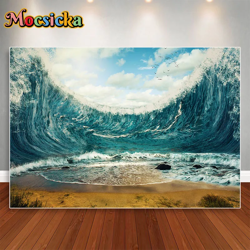 

Mocsicka Seaside Beach Waves Landscape Backdrop Photocall Baby Shower Birthday Portrait Photography Photographic Background Stud