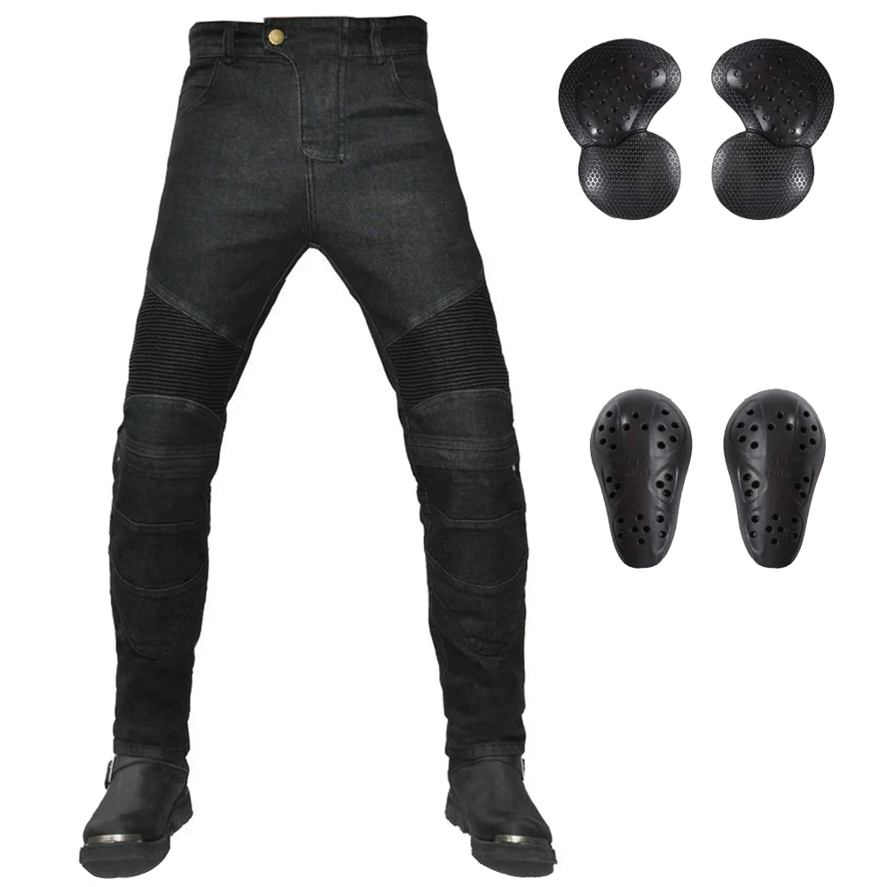 LOMENG Motorcycle Riding Jeans Motorbike Racing Pants with Safety CE Removable Armored for Men LMPM48