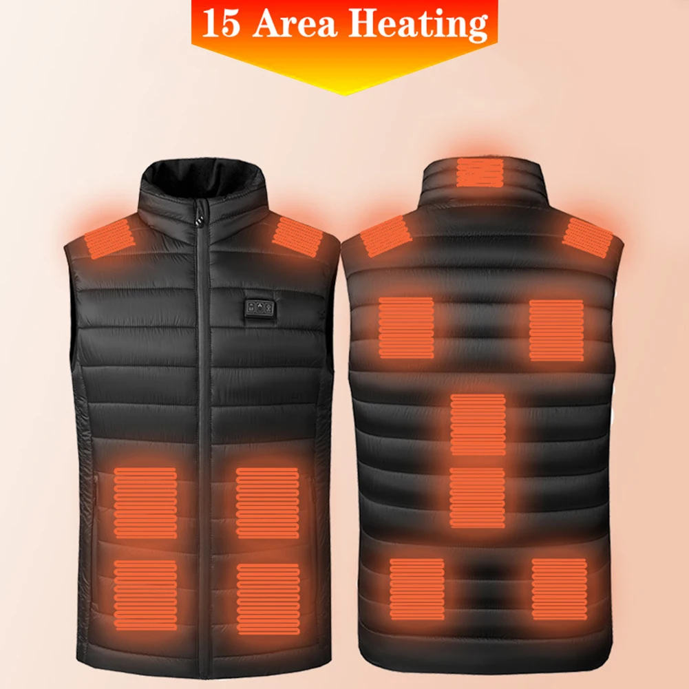 

Unisex Intelligent Heating Jackets 15 Heating Zones Electrically Heated Waistcoat Zipper Closure Camping Outdoor Sportswear
