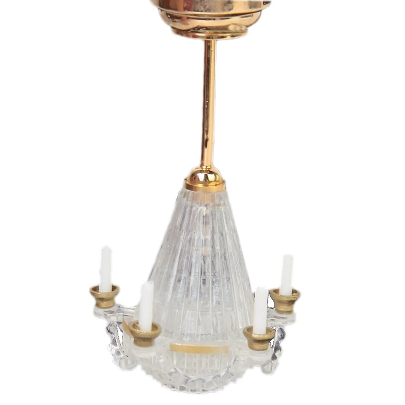 

1:12 Dollhouse Miniatures Lichtstativ Five False Transparent Candle Chandelier LED Golden