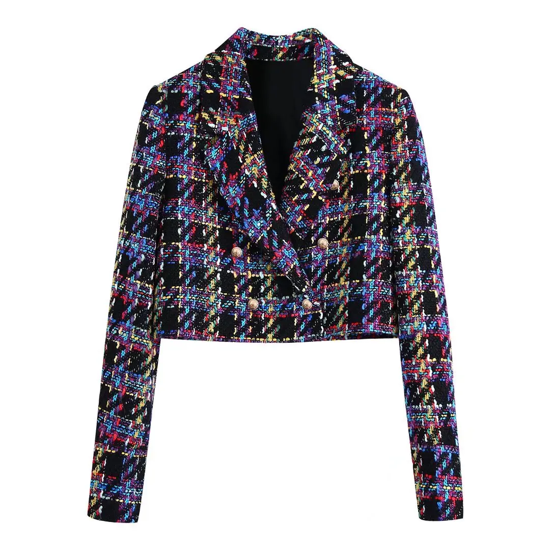 

Textured Women's Fashion Jackets Tailored Woman Coat Multicolor Cropped Y2K 2022 Tweed Blazers Suit Outerwear Spring Coats