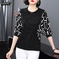 spring autumn o neck long sleeve patchwork lattice print t shirts trend comfortable leisure fashion casual womens clothing