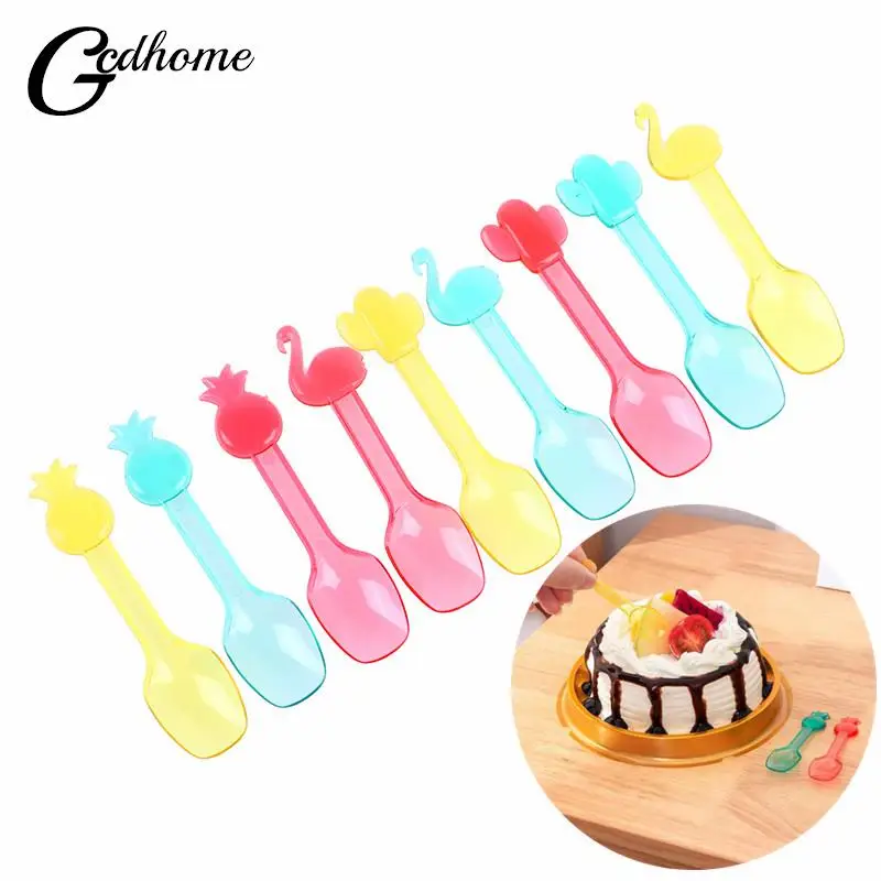 

9 шт./компл. милые мини прозрачные пластиковые ложки, искусственные ложки для десерта, аппетита, одноразовая пластиковая ложка