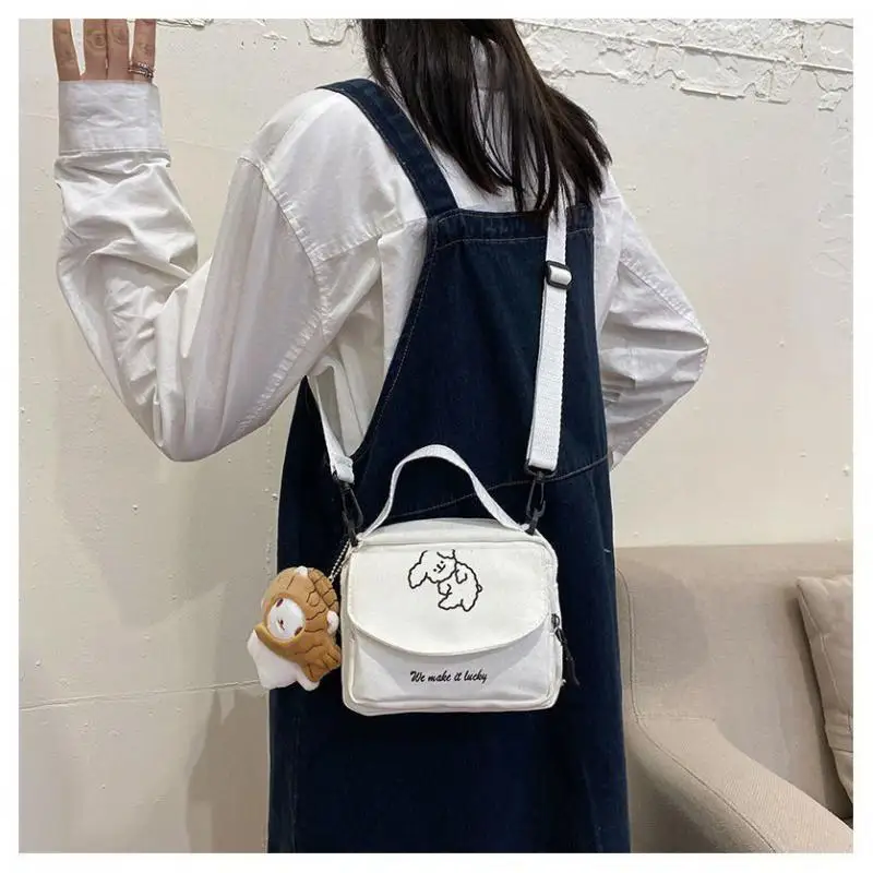 

Cute Dog Canvas Shoulder Bag Small Fresh Messenger Bag For Girls Women Multifunctional Handbags For Shopping Portable Fashion