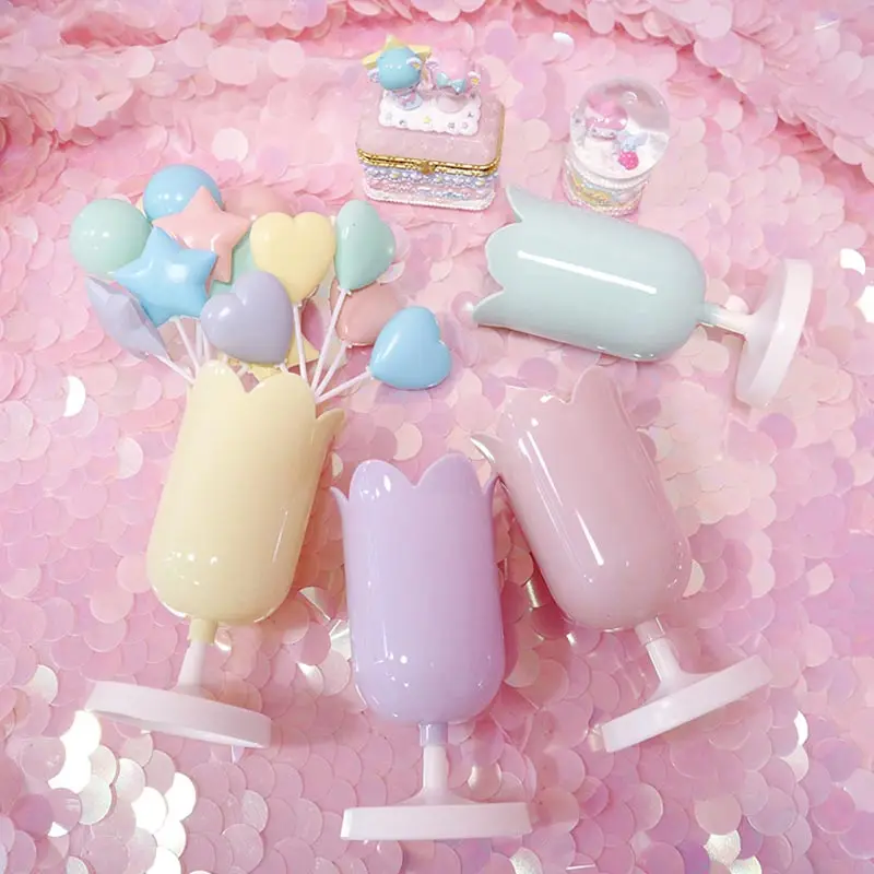 

1pc Tulip Flowers Pen Holder Ornaments INS Style Lovely Makeup Storage Bin Macaroon Plastic Petals Desktop Simulation Decoration