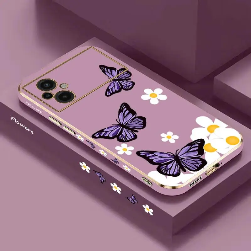 Garden Butterflies Luxury Plating Phone Case For Xiaomi Poco M5 F4 F4 GT X4 X4 GT M4 Pro F3 X3 M3 X3 NFC X2 X3 Pro C40 Cover