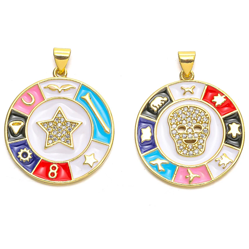 

5 шт./лот подвеска круглой формы в виде звезды, черепа, медного кубического циркония, подвеска «сделай сам», подвеска для ожерелья, аксессуар...