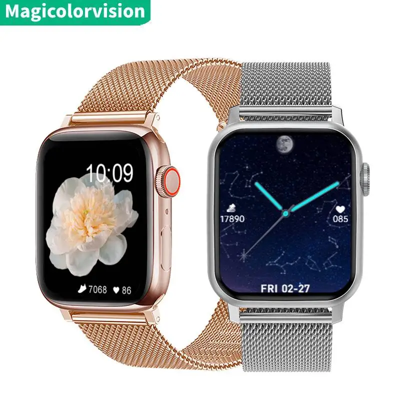 

2022 NEW Smartwatch Stainless Steel Band Smart Watch Men's Women Fitness Bracelet Bluetooth Calls Wireless Charging 44mm Strap