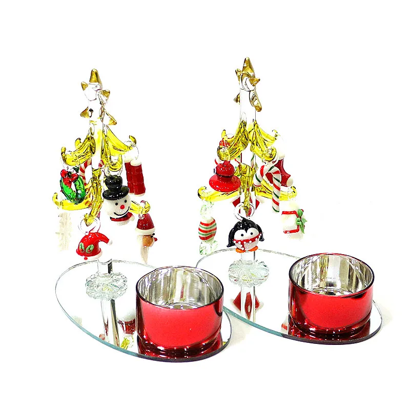 

Glass Christmas Tree Ornament with 8Pcs Cute Fruit Charm Mini Xmas Pendant Home Table Decor Creative New Year Dinner Candlestick