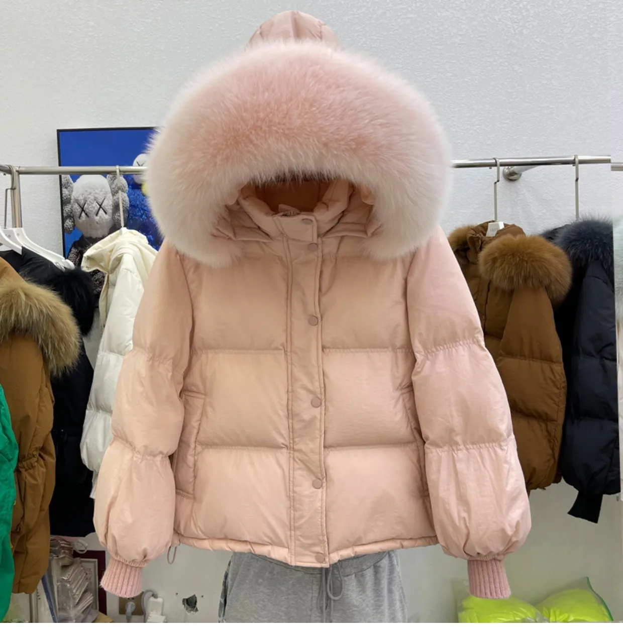 

Korean Style Down Jackets Women Winter Loose Thickened Shirt Parkas Fashion Solid Big Fur Collar White Duck Down Warm Outerwear