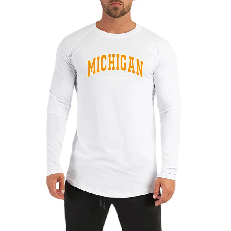 Мичиган Середин США с принтом осенние хлопковые футболки длинными рукавами