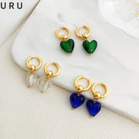 fashion jewelry heart earrings popular design vintage temperament white green blue glass drop earrings for women gifts