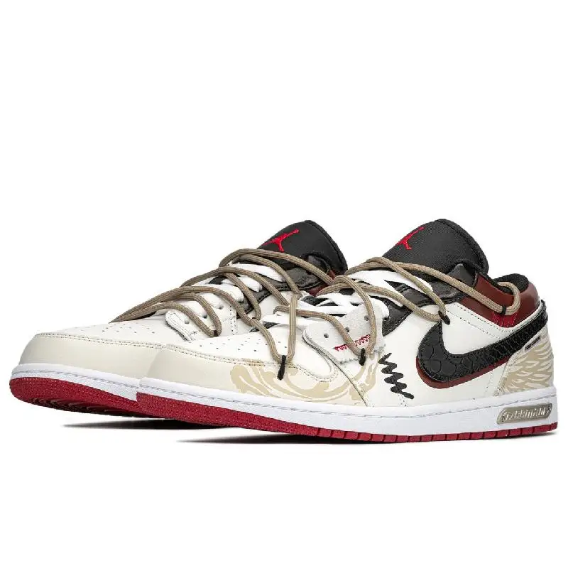 【Customize】Air Jordan 1 Vintage Basketball Shoes Men Low-top Black/beige Sneakers shoes 553558-066