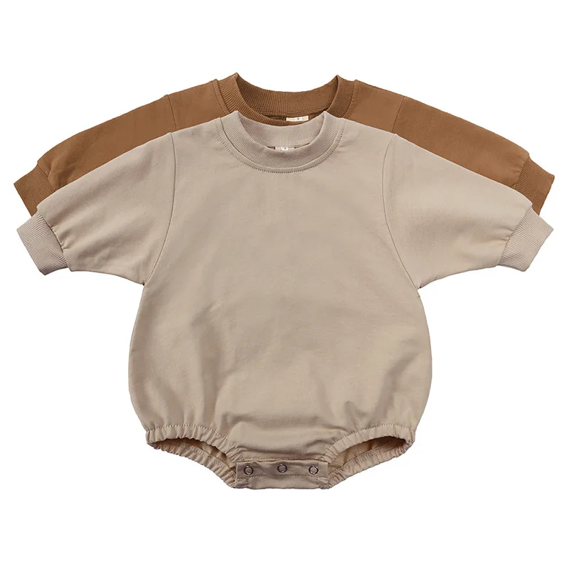 

0-24M Autumn Baby Girls Boys Sweatshirt Romper 2 Colors Outfits Solid Long Sleeve Triangle Jumpsuits Baby Clothing