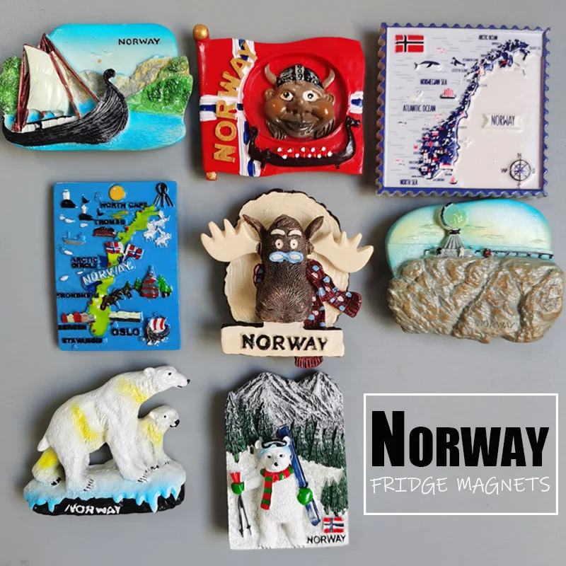 Norway Magnetic Refrigerator Sticker Nordic Cute Cartoon Animal Polar Bear Elk Fridge Magnets Nordkapp Travel Souvenir Decor