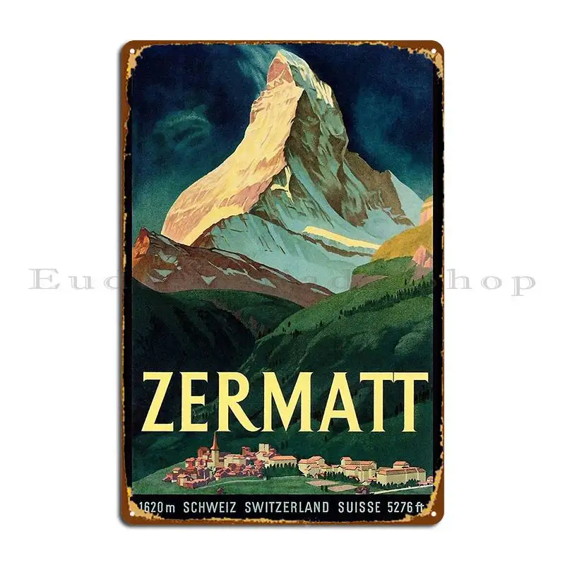 Zermatt Швейцария винтажный постер путешествия металлическая фотография пещера