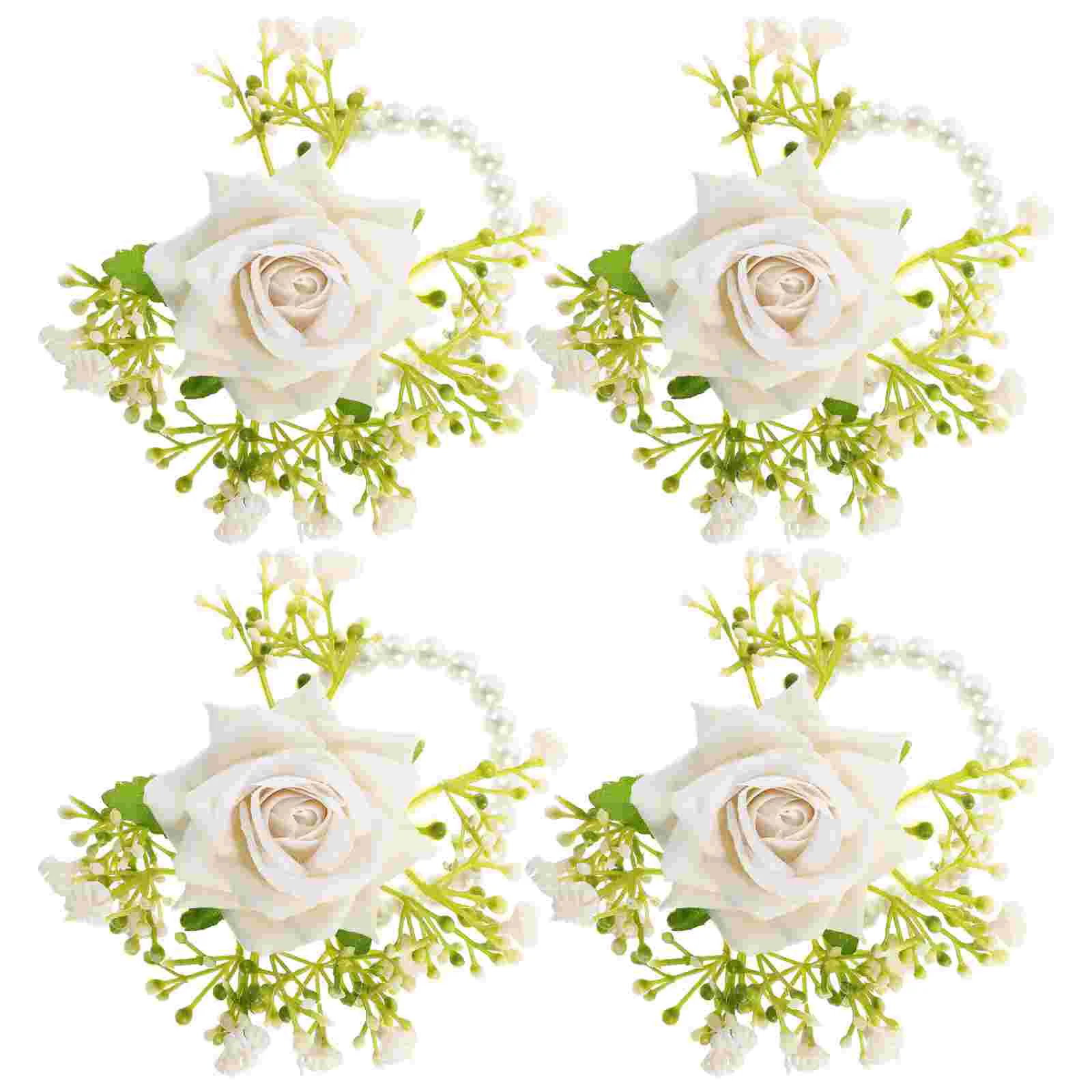 

4 Pcs Bride Wrist Corsage Bridesmaid Flower Bracelet Strap Wristlet Corsages Wedding Party