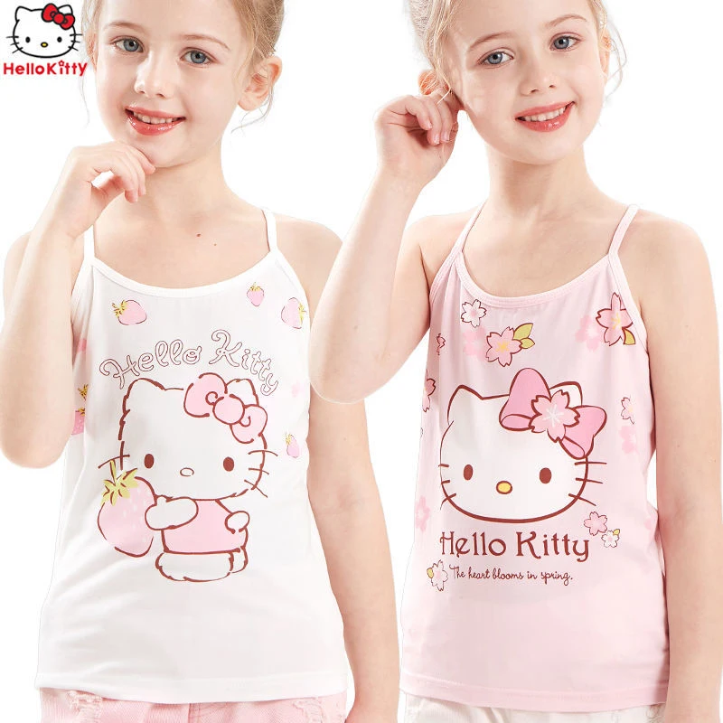 

2Pcs New Anime Sanrio Hello Kitty Antibacterial Children Sling Underwear Summer Vest Breathable Pure Cotton Underwear Traceless
