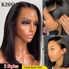 Короткий парик Боб, парики на сетке спереди 13x4, прямые бразильские парики из человеческих волос, предварительно выщипанные прозрачные волосы 4x4, плотность 180%