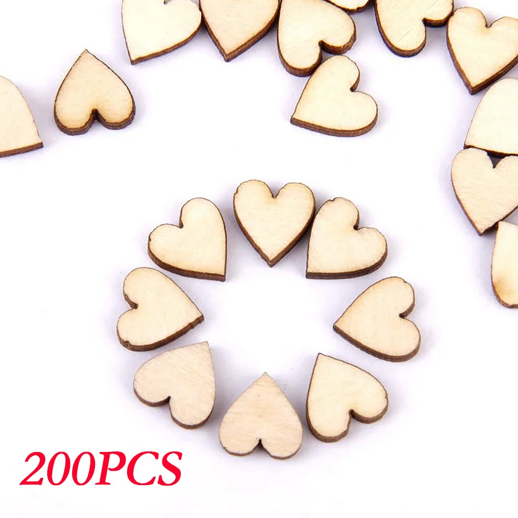 

200pcs Wood Chips Cut Wooden Happy Heart-Shaped Wooden Craft Decor Party DIY Handcraft Wood Chips Natural Hanging Ornaments