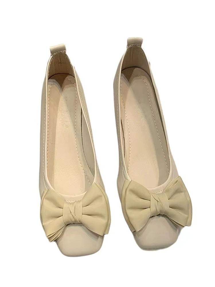 Low Heels Dress Party Casual Women Flats Square Toe Shoes 2022 New Trend Autumn Soft Sandals Fad Bow Luxury Women Walking Shoes