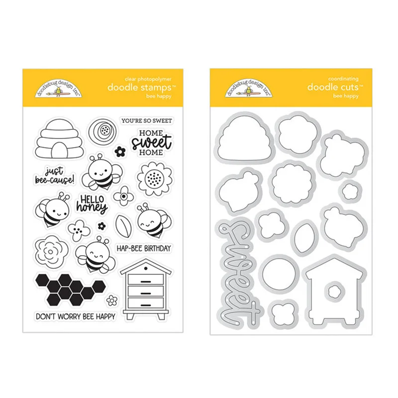 

Hello Honey Bee Sweet Metal Cutting Dies and Clear Stamps for Scrapbooking diy Craft Stencil Seal Sheet Decor Embossing Template