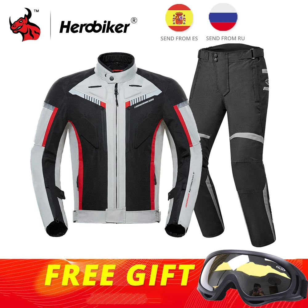 

HEROBIKER Waterproof Motorcycle Jacket Men Moto Jacket Wearable Motorbike Biker Riding Racing Suit Body Armor Protection