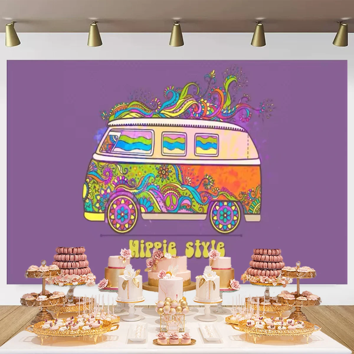 Цветной тематический фон Umi в стиле хиппи с рисунком галстука и автобуса товары