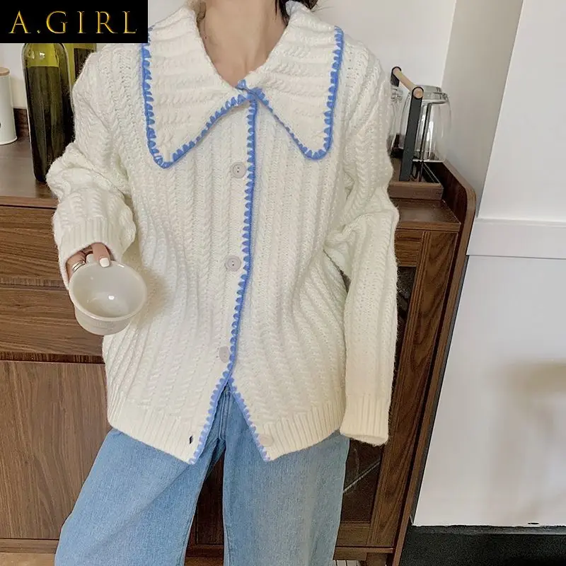 Cardigan Women Spring Peter Pan Collar Sweaters Girls Lovely Harajuku Hot Sale Simple Stylish Ins Chic Retro Popular New Cozy