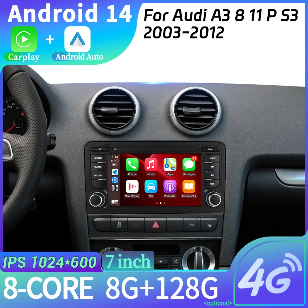 2 Din Android 12 Автомобильный мультимедийный Apple Carplay для Audi A3 8 11 P S3 2003-2012 Sportback Радио