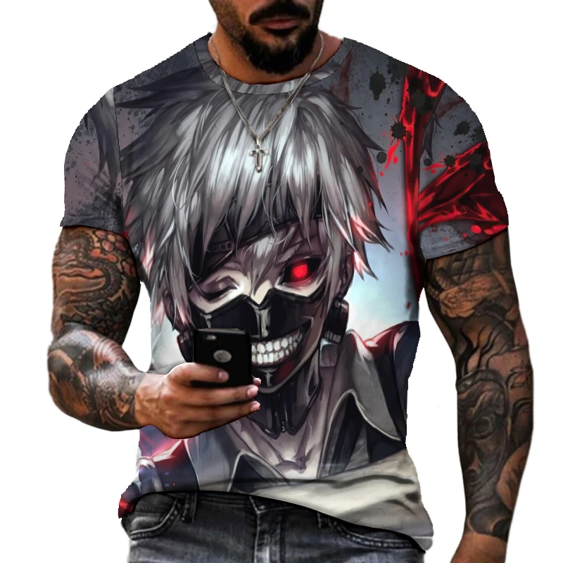 

Лидер продаж, футболка с аниме «Токийский Гуль», летняя модная популярная Повседневная футболка с 3d принтом и коротким рукавом, уличная оде...