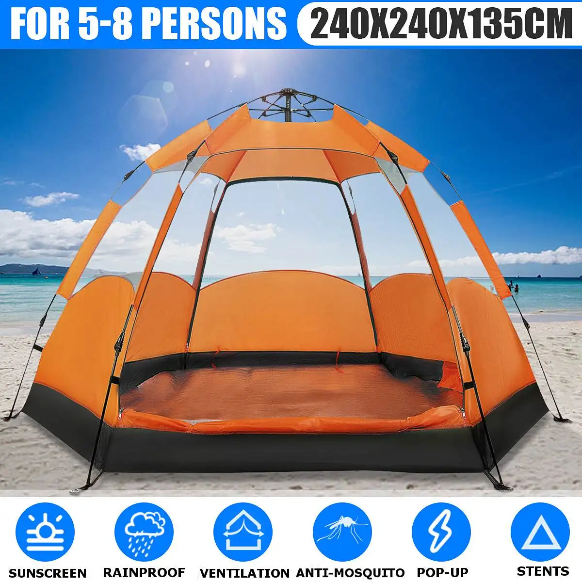 

4-6 People 4 Seasons Capcity Automatic Waterproof Portable Travel Camping Hiking Double Layer Outdoor Tent for Big Family