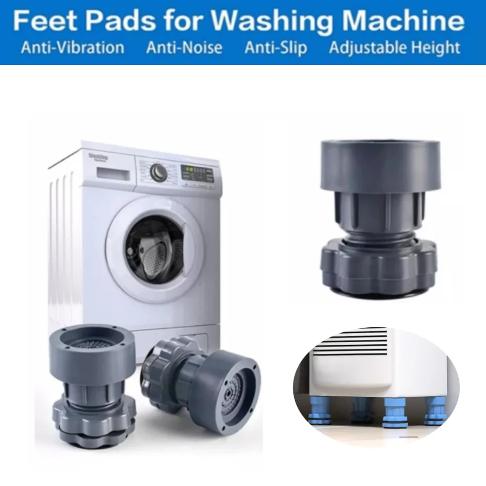 

4Pcs Adjustable Height Washing Machine Feet Pad Anti Vibration Washmachine Support Damper Pad Noise-reducing Furniture Foot Base