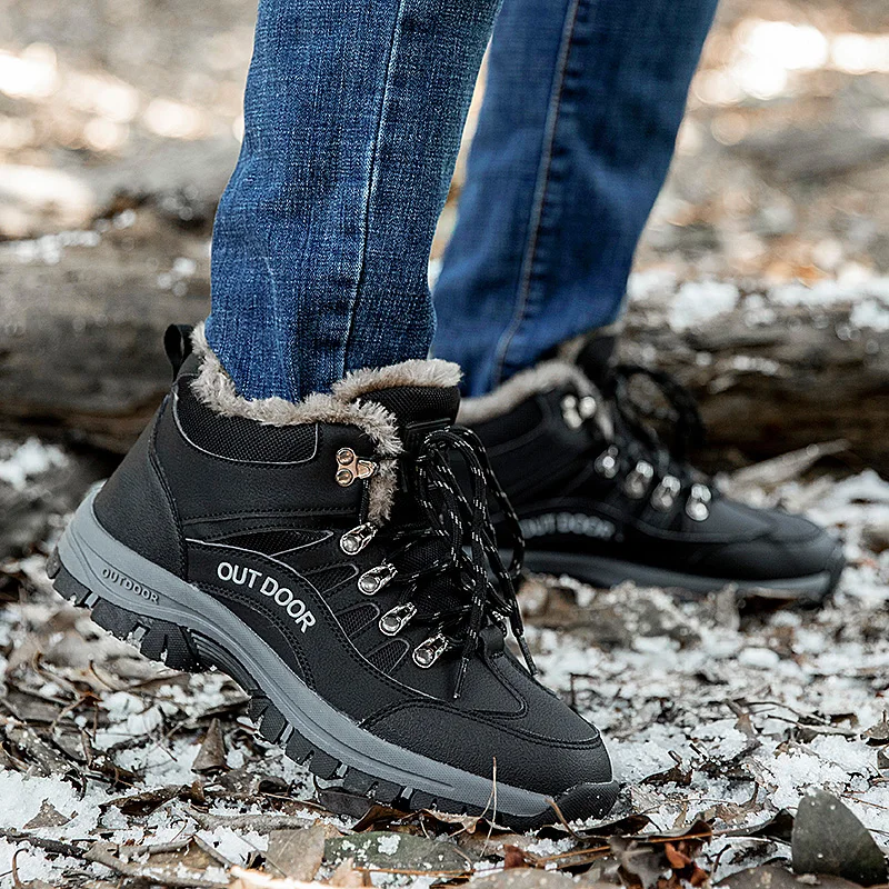 Brand Men's Snow Boots Water-Resistant Hiking Boots for Men Non-slip Winter Outdoor Warm Comfort Camping Backpacking Shoes