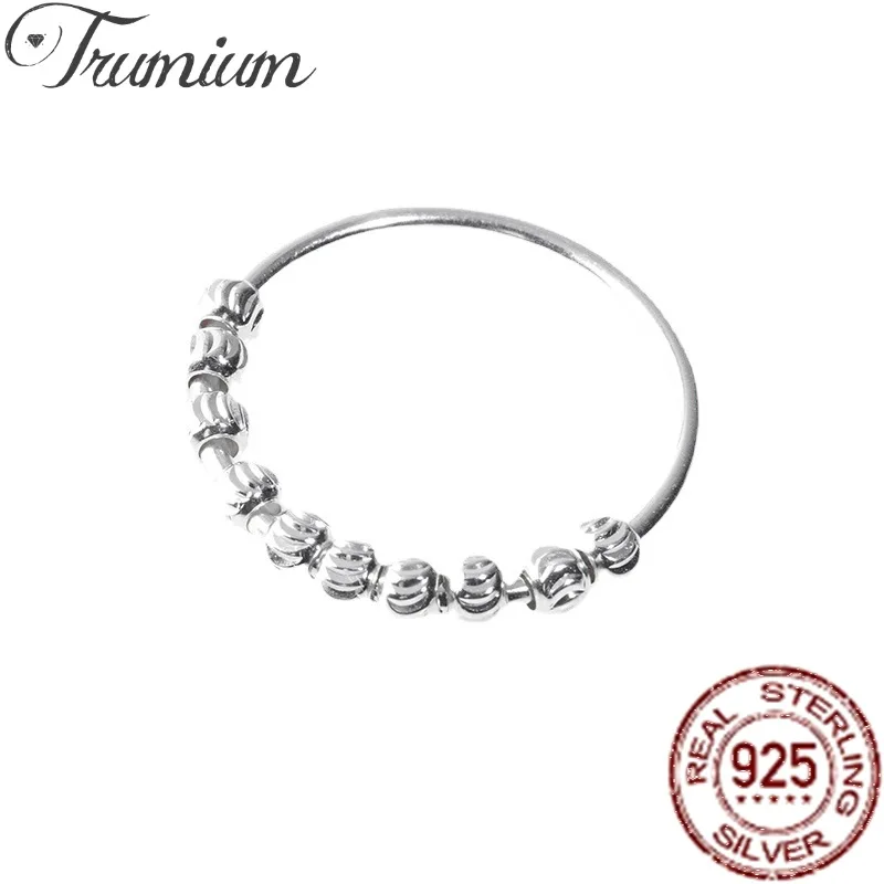 

Trumium S925 Sterling Silver Ring Simple Line Beaded Pumpkin releafe Anxiety Rings for women Hypoallergenic