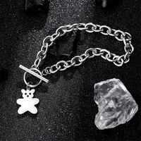gothic bear pendant lady bracelet fashion titanium steel buckle thick chain hip hop bracelet trend new 2021