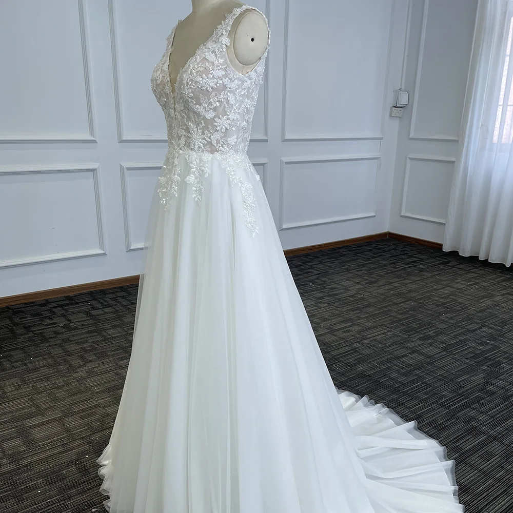 Женское свадебное платье без рукавов кружевное ТРАПЕЦИЕВИДНОЕ ПЛАТЬЕ С