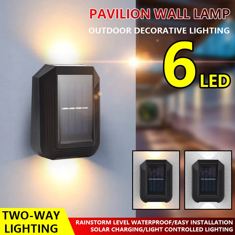 

6 LED Solar Wall Lamp Outdoor Waterproof Luminous Sconce Light For Garden Country Decoration Fence Exterior Solar Panel Sunlight