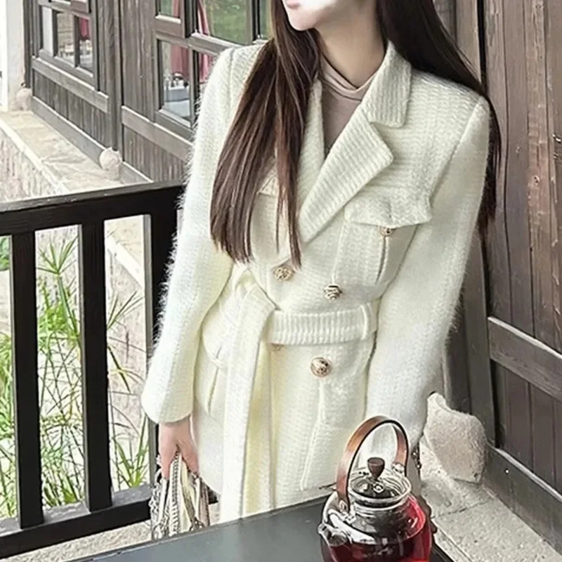 Тонкий пиджак в стиле ретро для женщин 2024 осень-зима новое длинное пальто юбка