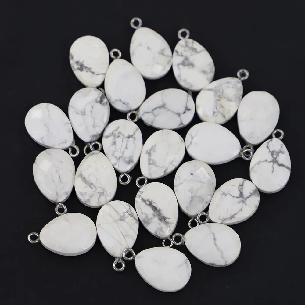 New Natural White Turquoise Stone Faceted Necklace Pendants Water Droplets Charms DIY Jewelry Making Accessories Wholesale 12Pcs