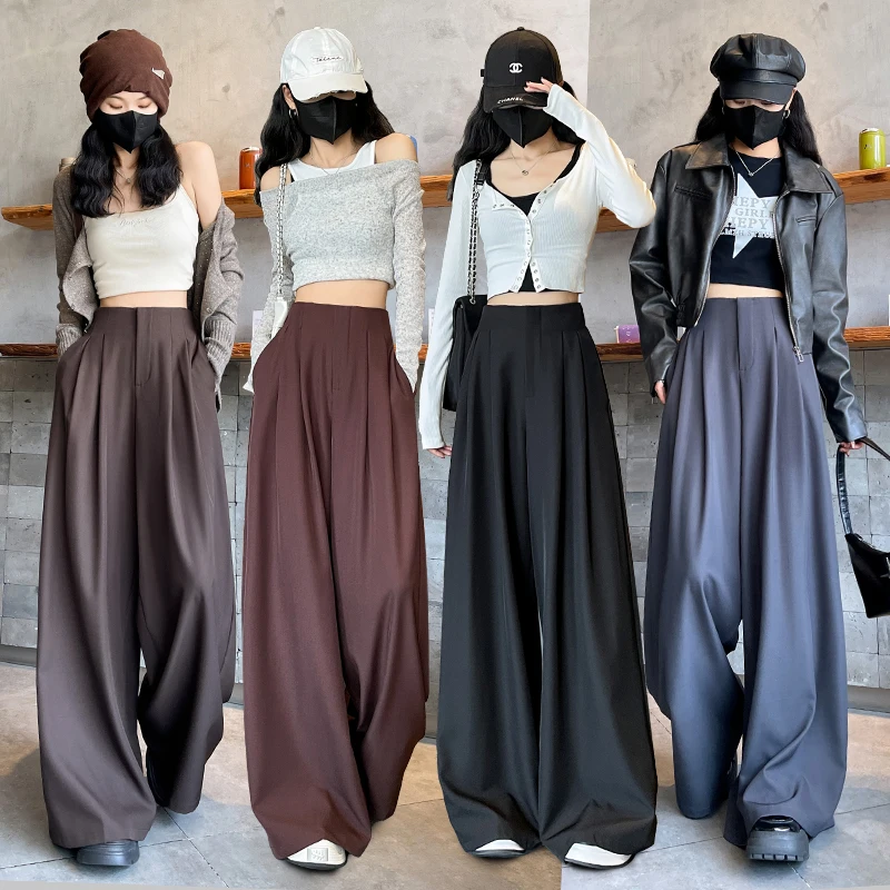 Женские брюки с завышенной талией повседневные свободные до щиколотки в