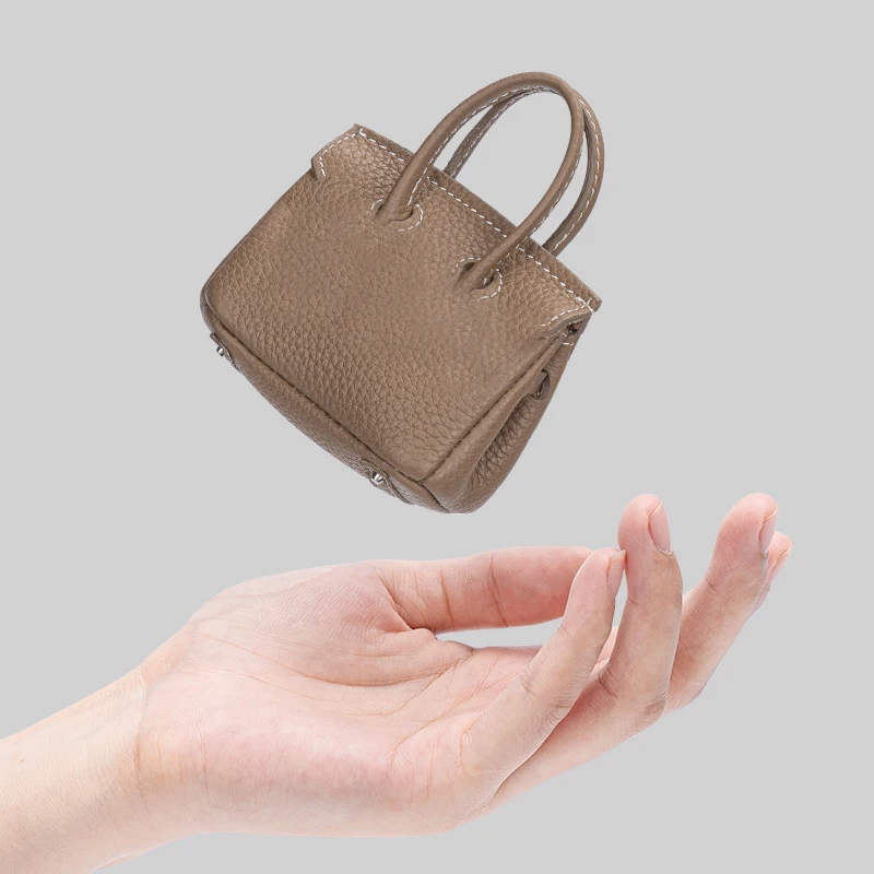 

Bag Charm Handmade Mini Genuine Leather Handbag Decoration Pendant Bag Earphone Case Trendy Key Charm Miniature Purse For Birken